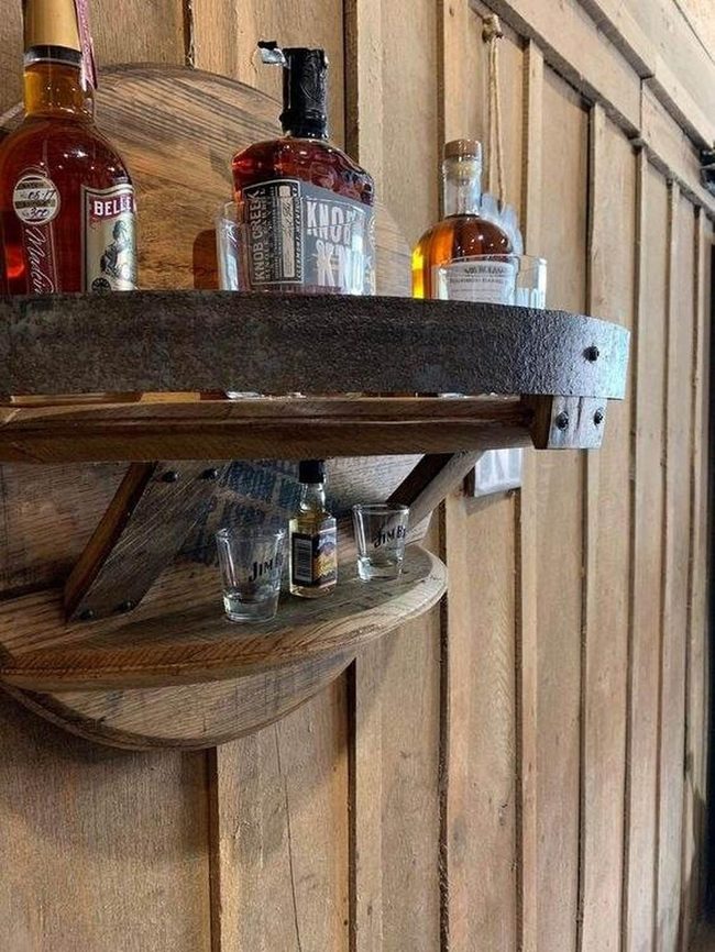 Wooden Barrel Statement Shelf