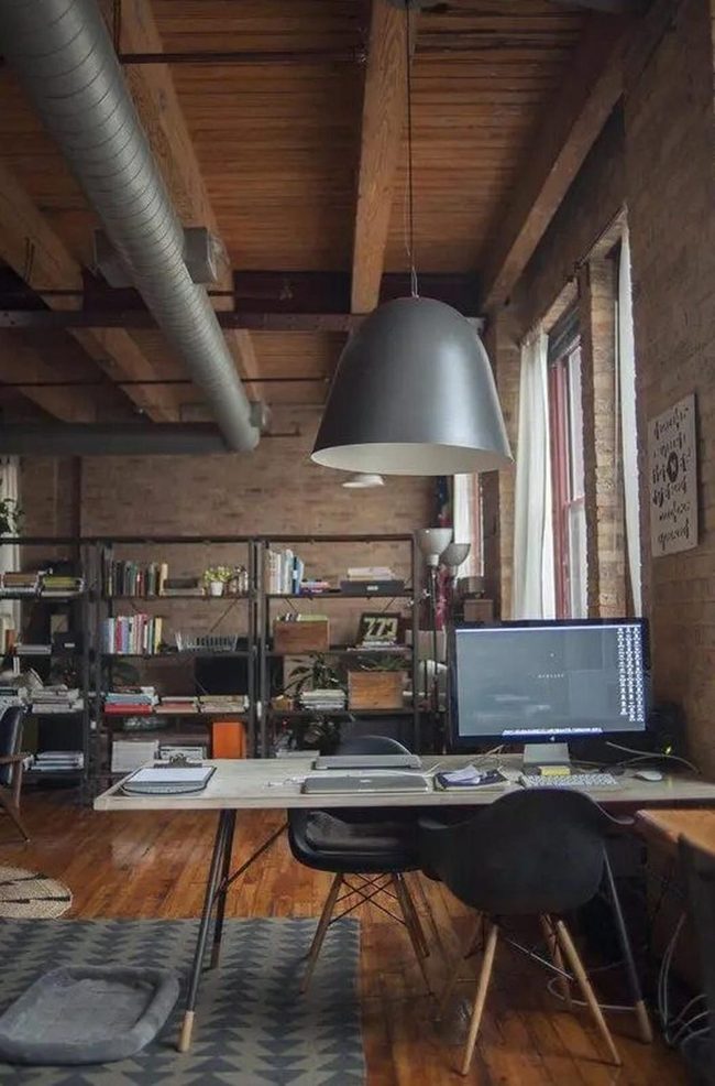 Black Lamp Industrial Workspace