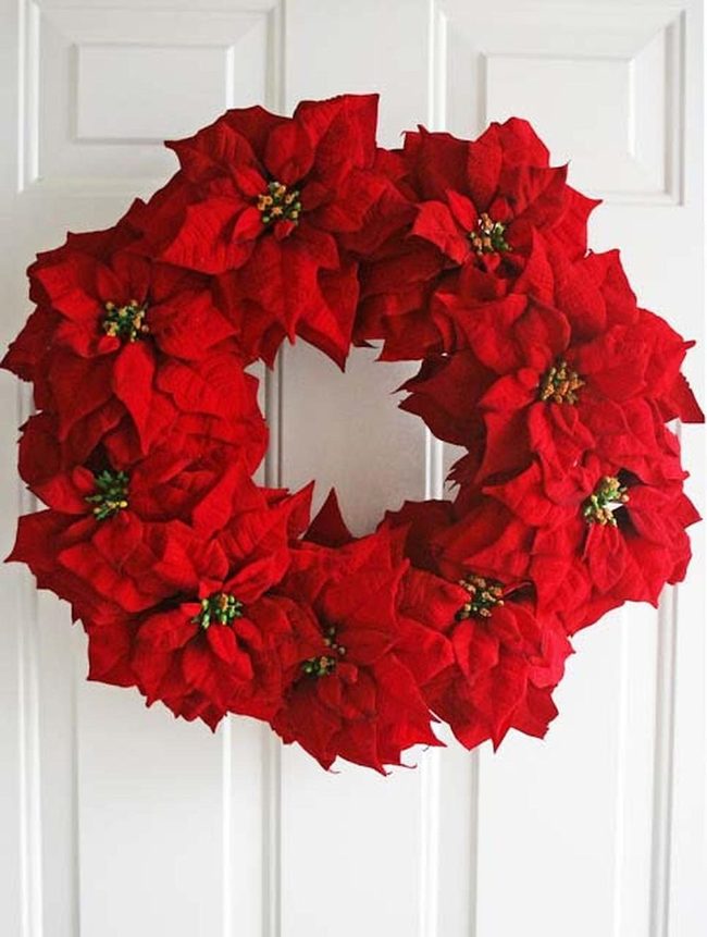 Red Poinsettia Wreath Statement