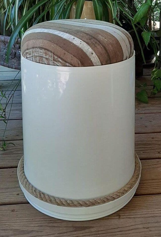 White Bucket Stool Rope Base