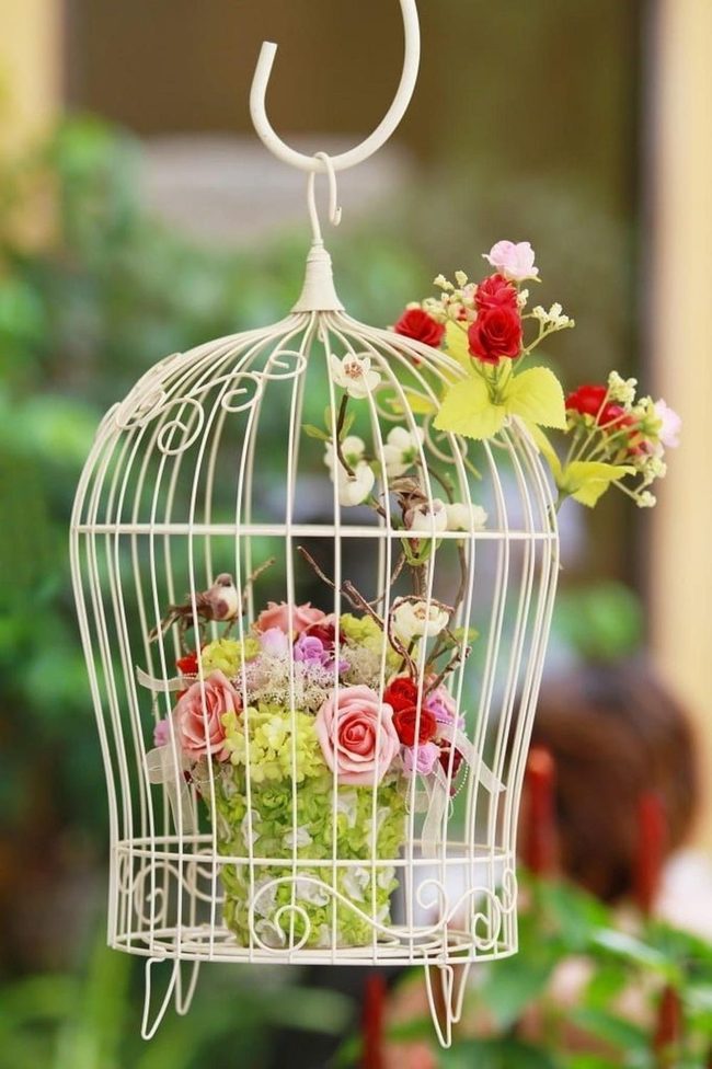 Distressed Birdcage Garden Planters