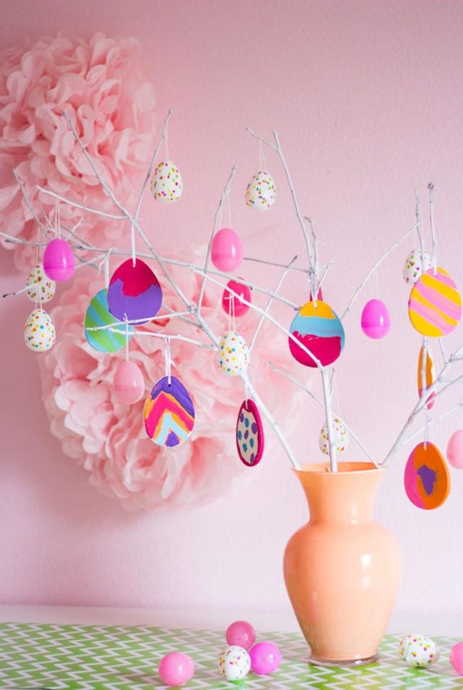Peach Vase White Branches Eggs