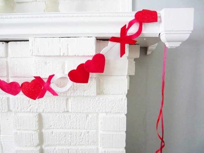 White Brick Fireplace Red Hearts