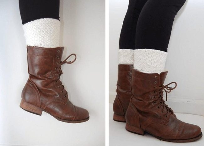 Brown Leather Boots With White Socks