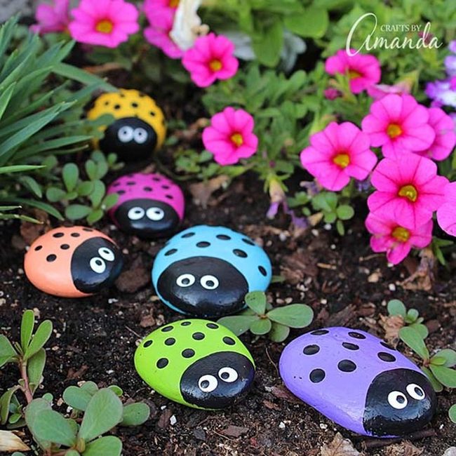 Ladybug Painted Rocks Pink Orange