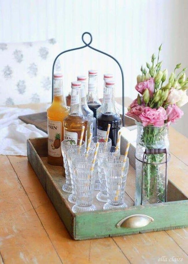 Sage Green Glass With Fresh Florals