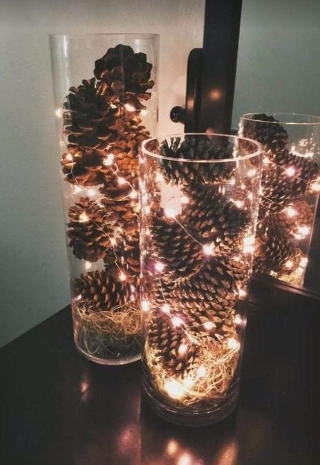 Pinecone Glass Vases With Lights