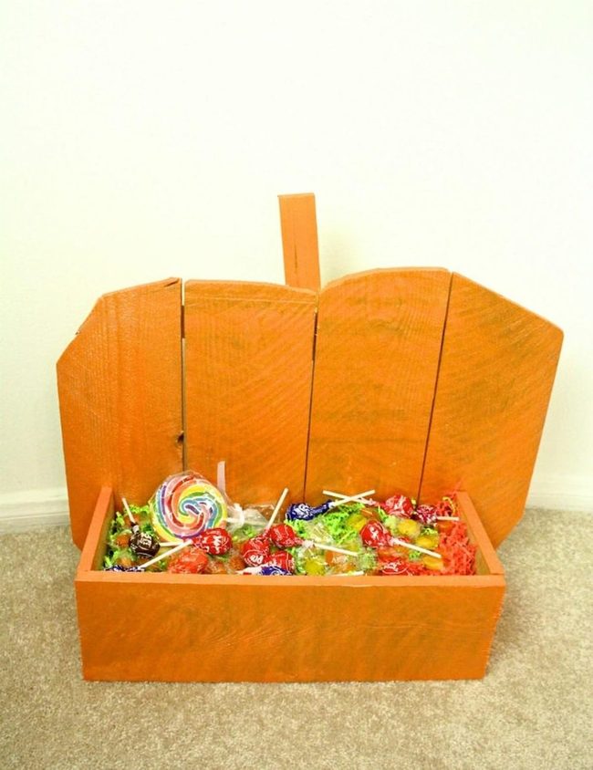 Orange Wooden Pumpkin Candy Box