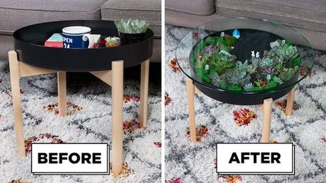 Glass-Framed Green Botanical Tables