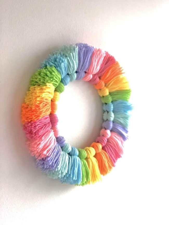 Rainbow Yarn Wreath With Tassels