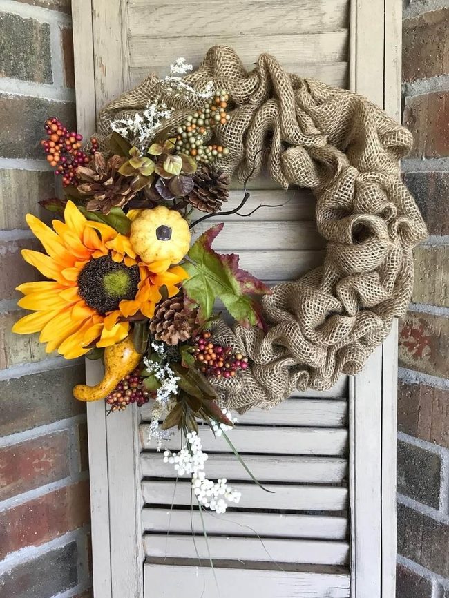 Burlap Pumpkin Autumn Wreath