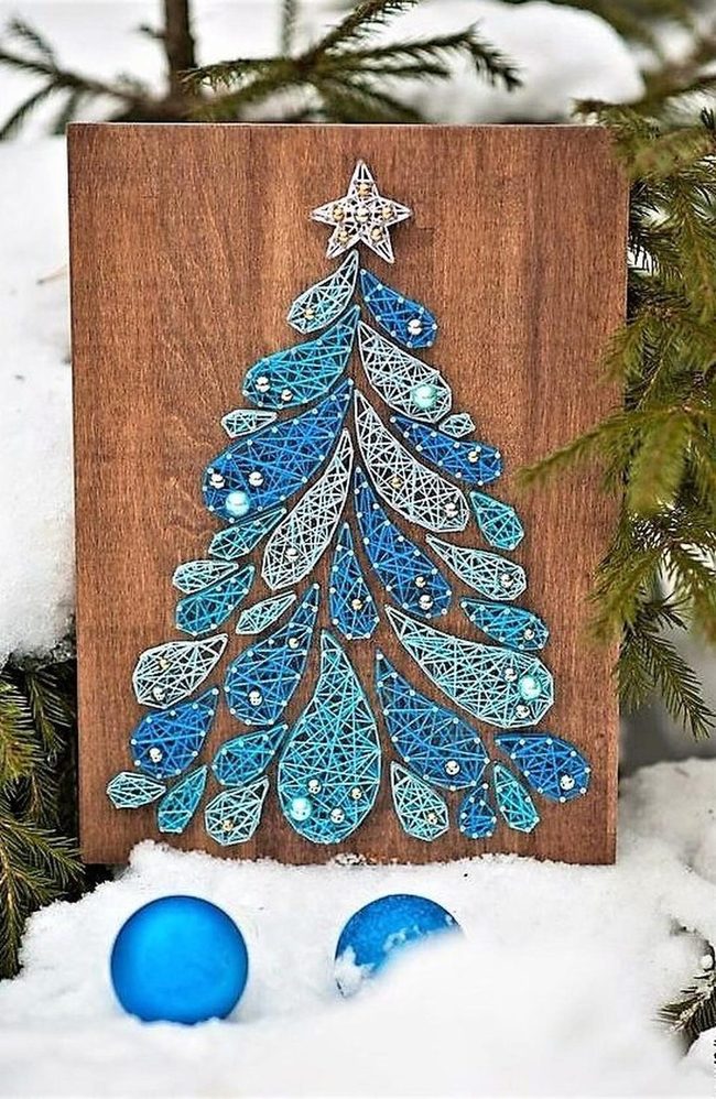 Blue String Tree On Wood