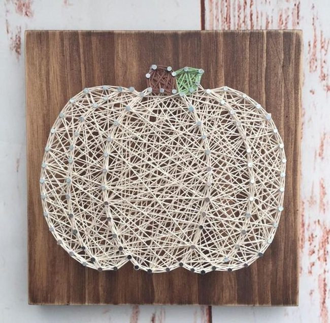 String Art Pumpkins On Wood