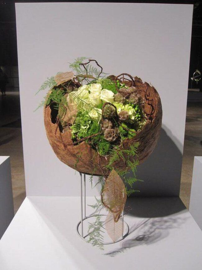 Bright Blooms In Coconut Shell