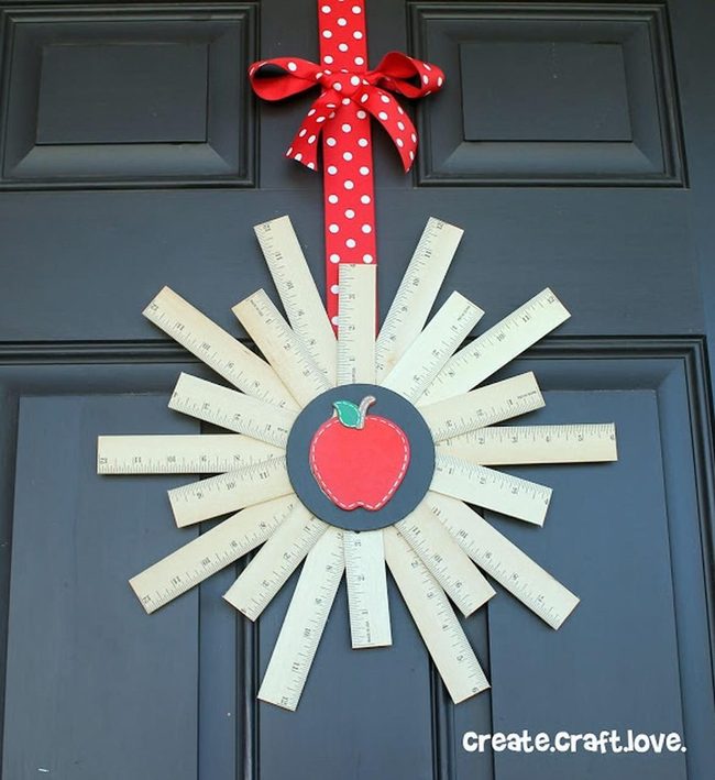 Wooden Rulers Red Apple Wreath