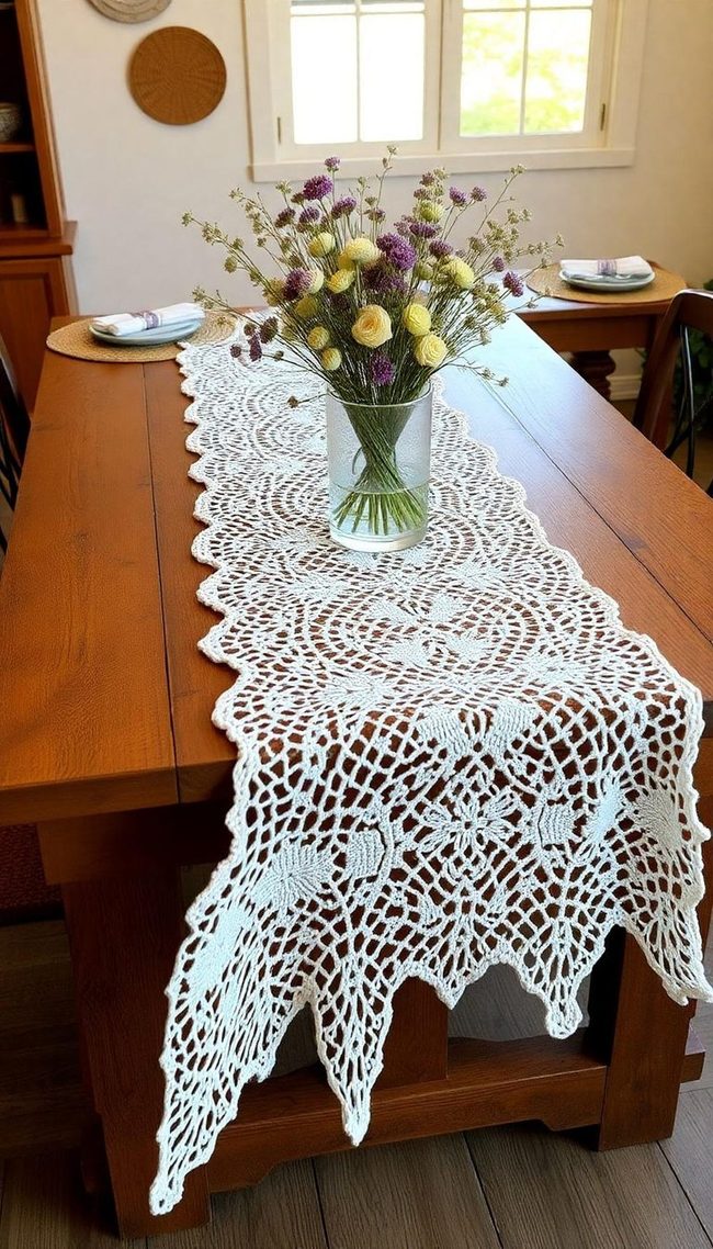 Cream Crochet Lace Runner