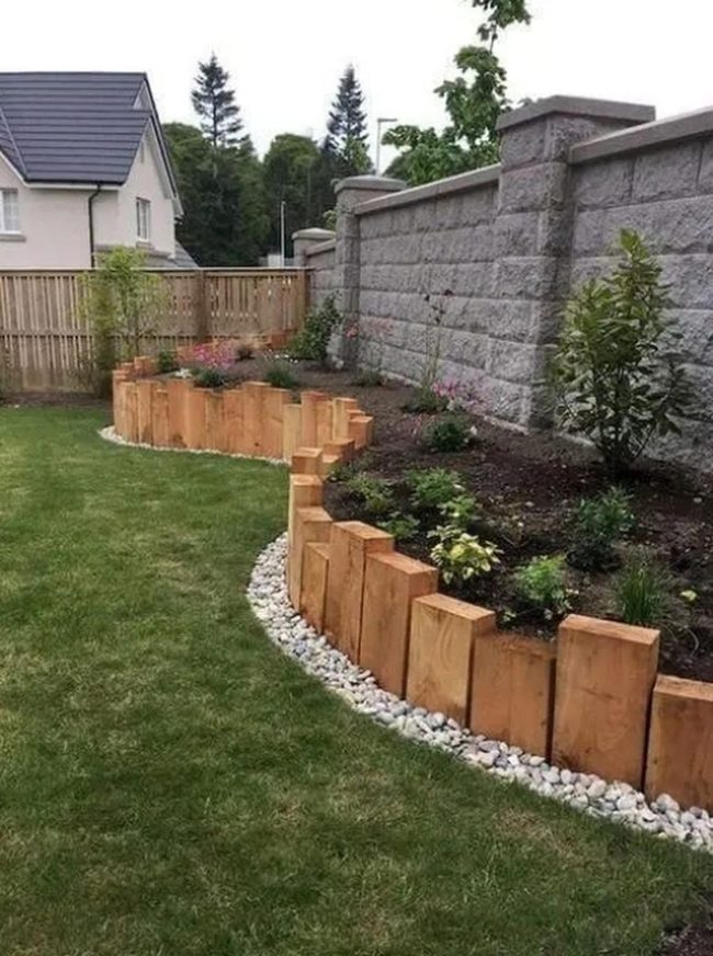 Curved Wood Beds, Blooming Garden