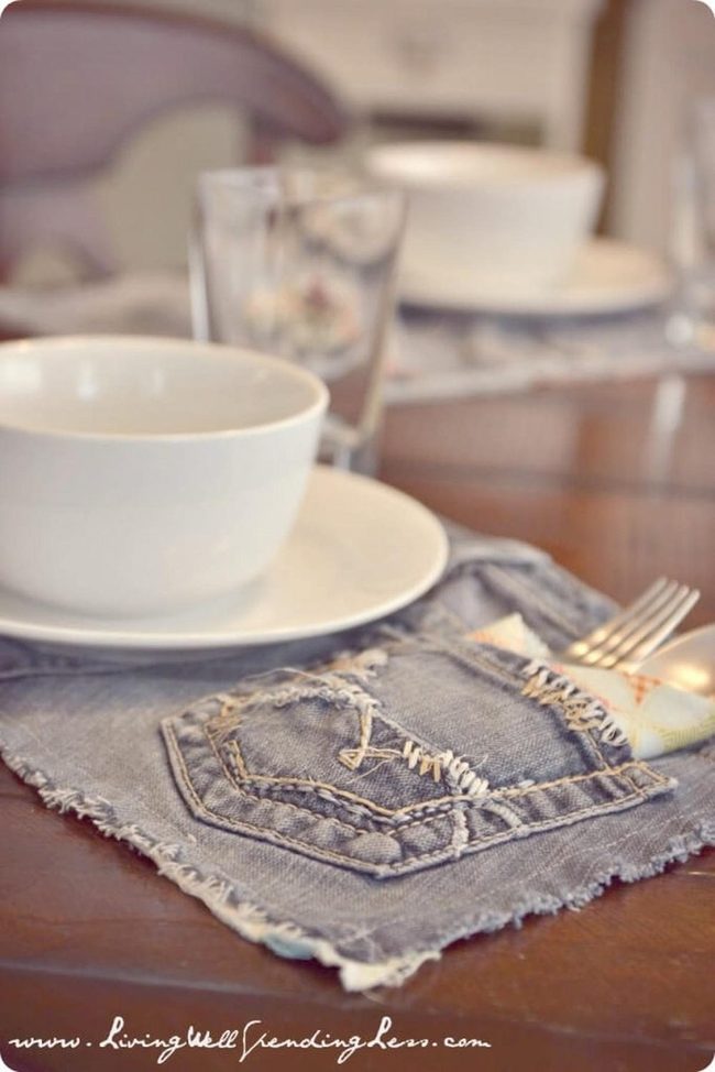 Denim Placemats With Working Pockets