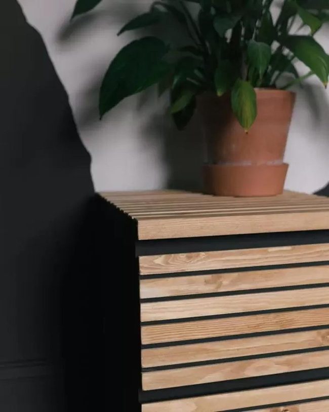 Black Teak Slatted Nightstand