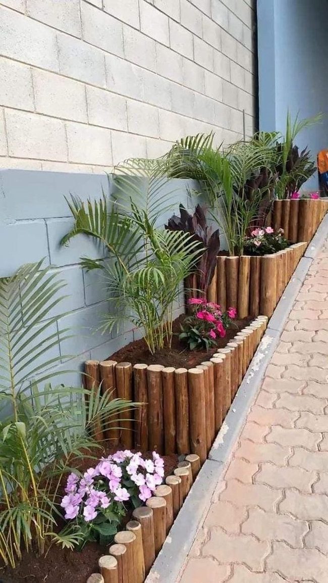 Pink Flowers Garden Wood Planters