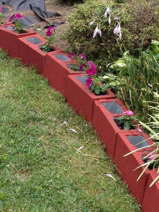 Red Cinder Block Garden Borders