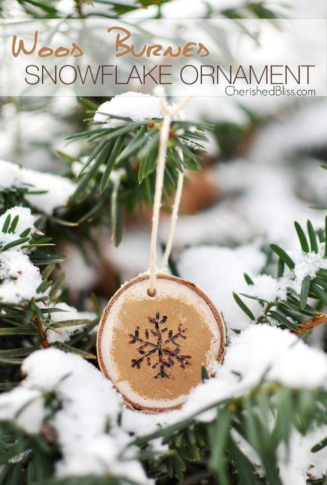 Burned Wood Snowflake Ornaments