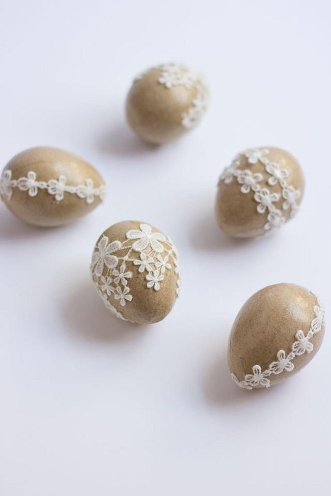 Gold Eggs, White Lace Details