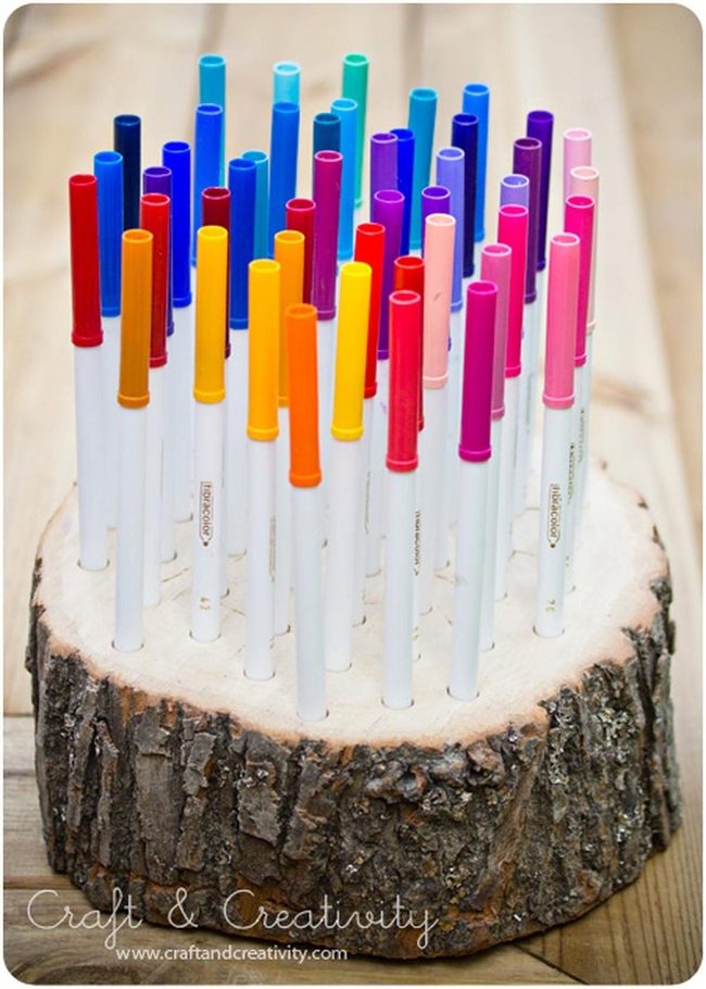 Rainbow Markers On Wooden Base