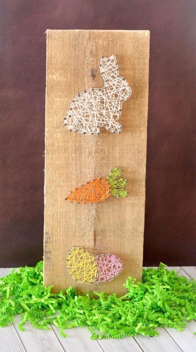 White Thread Bunny On Wood