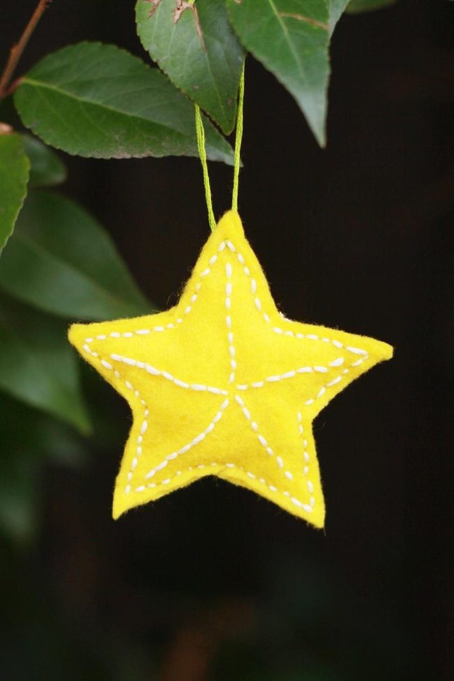 Yellow Felt Stars Green Leaves