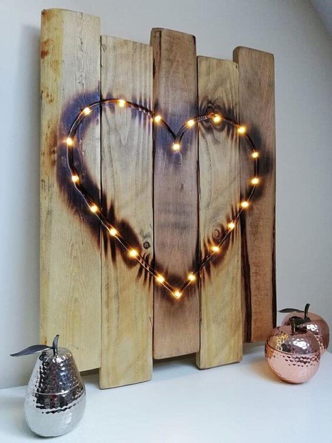 Reclaimed Wood Heart With Warm Led Outline