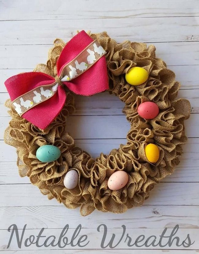 Pink Burlap Bunny Spring Wreath