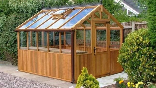 Glass Greenhouse With Wooden Shelves