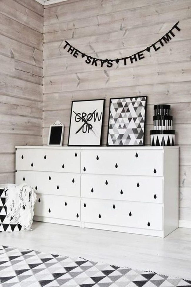 Black Raindrops On White Dresser