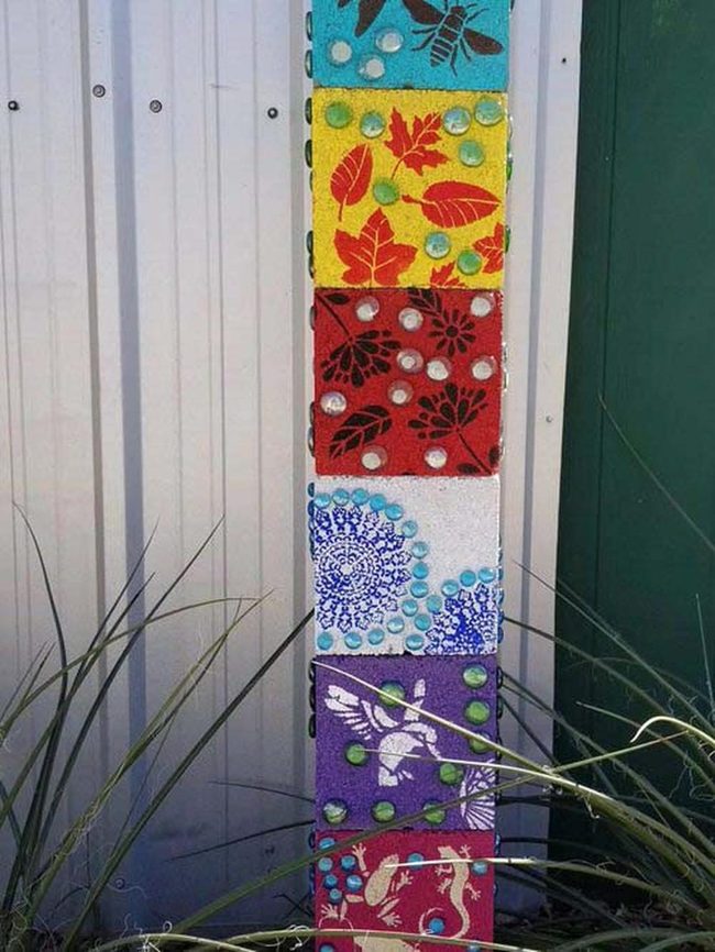Stenciled Cinder Blocks With Glittering Beads