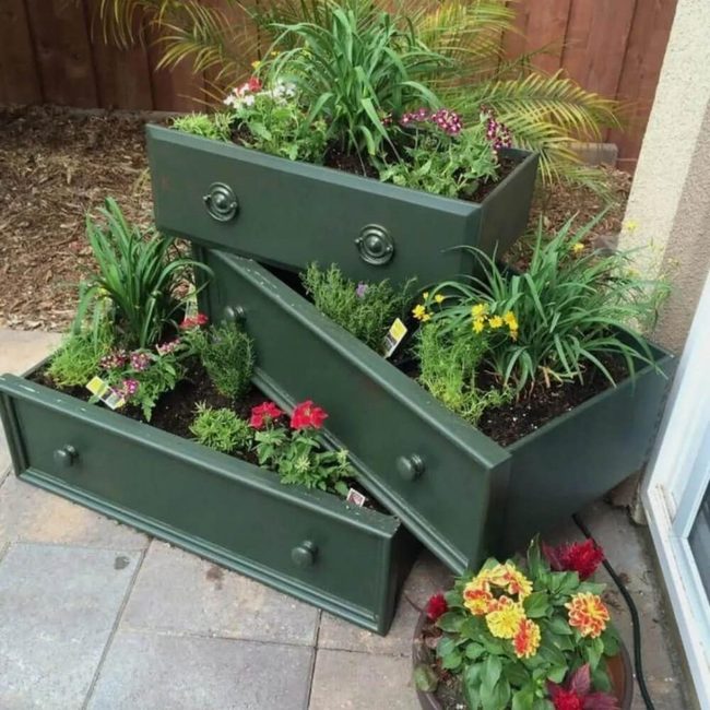 Stacked Drawer Garden With Cascading Blooms