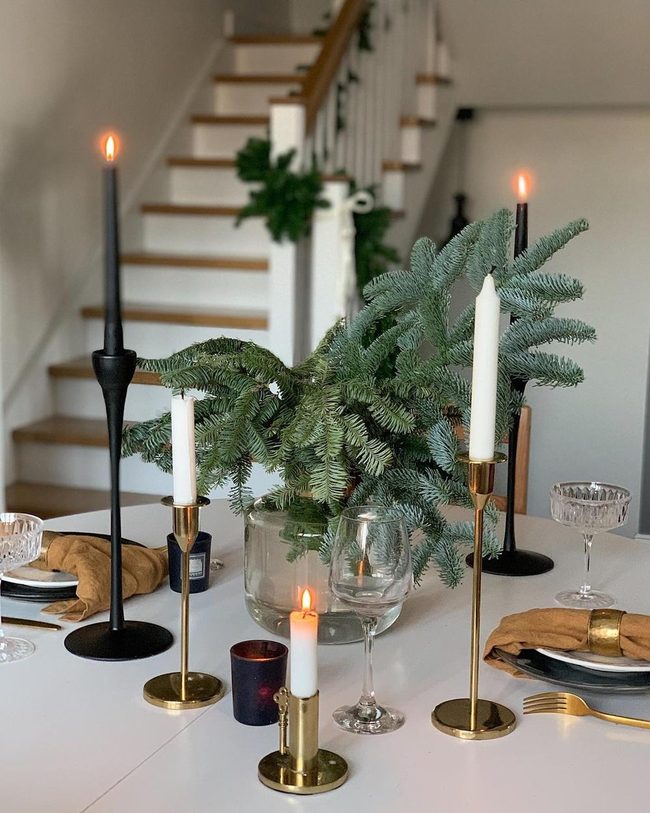 Black Candlesticks, Gold Accents, Green Life