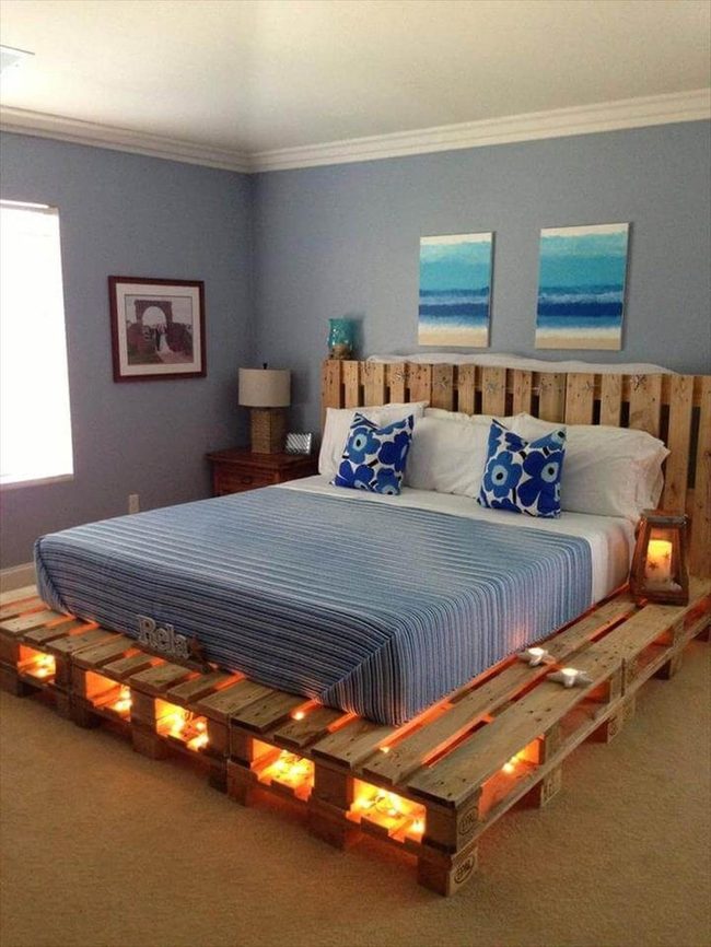 Blue Pallet Bed With Wooden Warmth