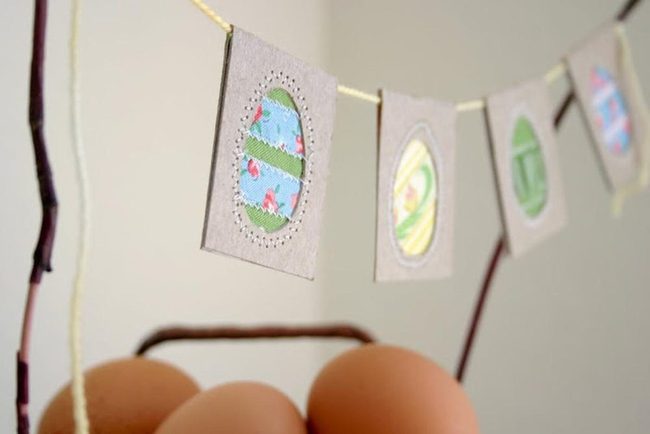 Stitched Fabric Eggs On String
