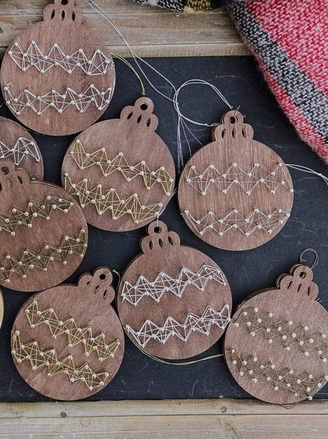 Natural Wood Ornaments Gold Zigzag