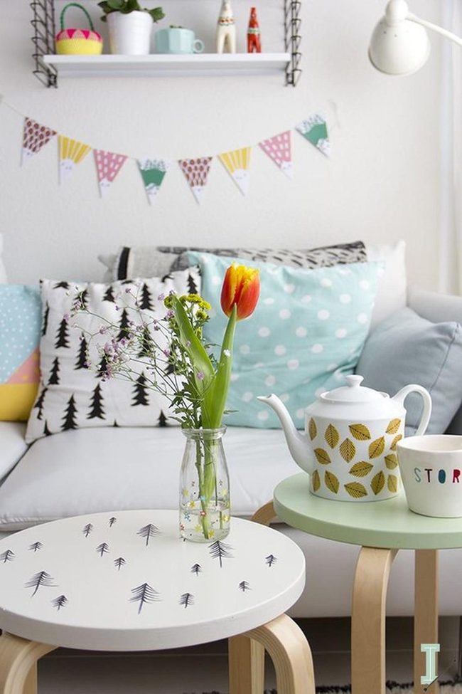 Pastel Blue Living Room With Tulip Details