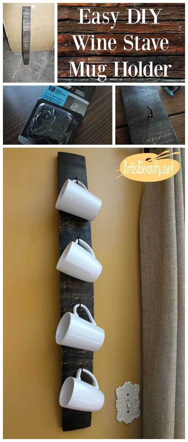 Curved Wood Barrel Mug Hooks