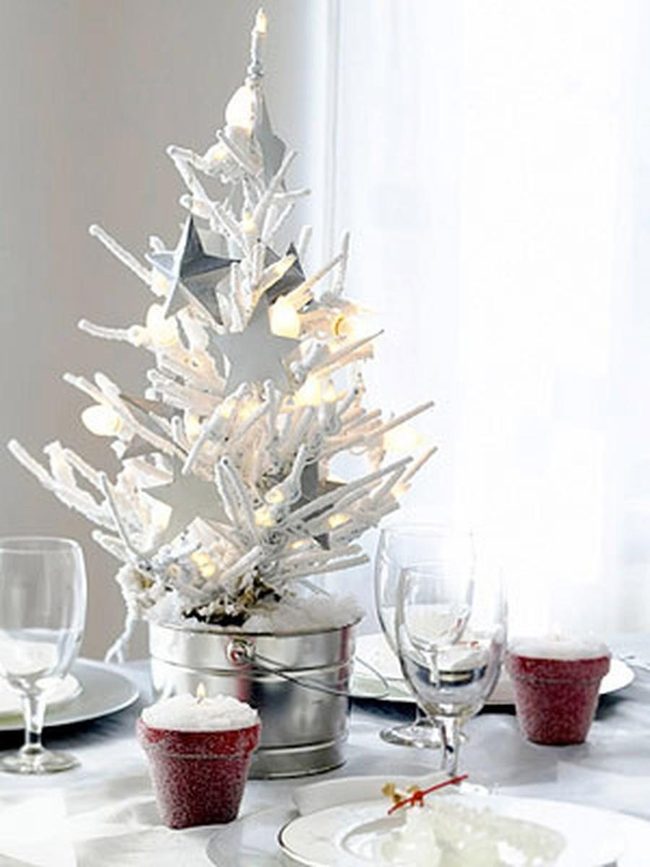 Silvery White Table With Red Accents