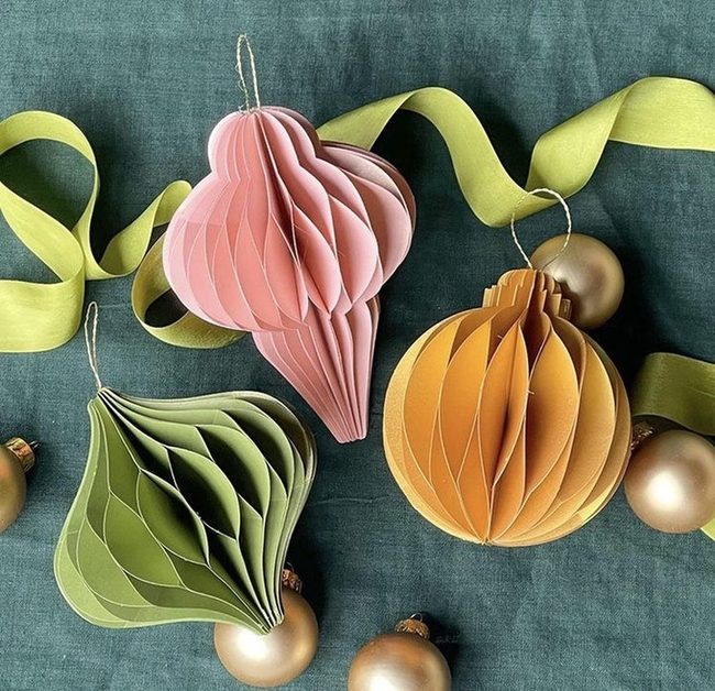 Paper Ornaments In Pink Green Orange