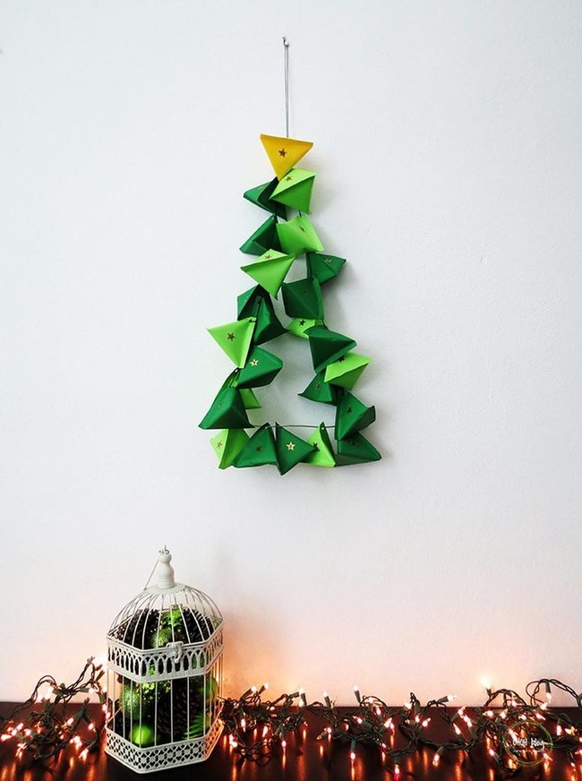 Geometric Green Tree With Golden Star