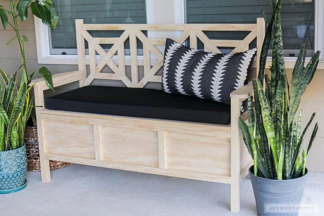 Light Wood Outdoor Storage Bench