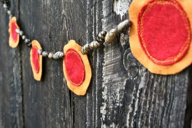 Fabric Circle Garland In Orange-Red