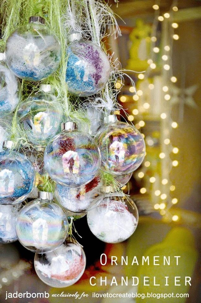 Glitter Ornaments Green Fibers Yellow Light