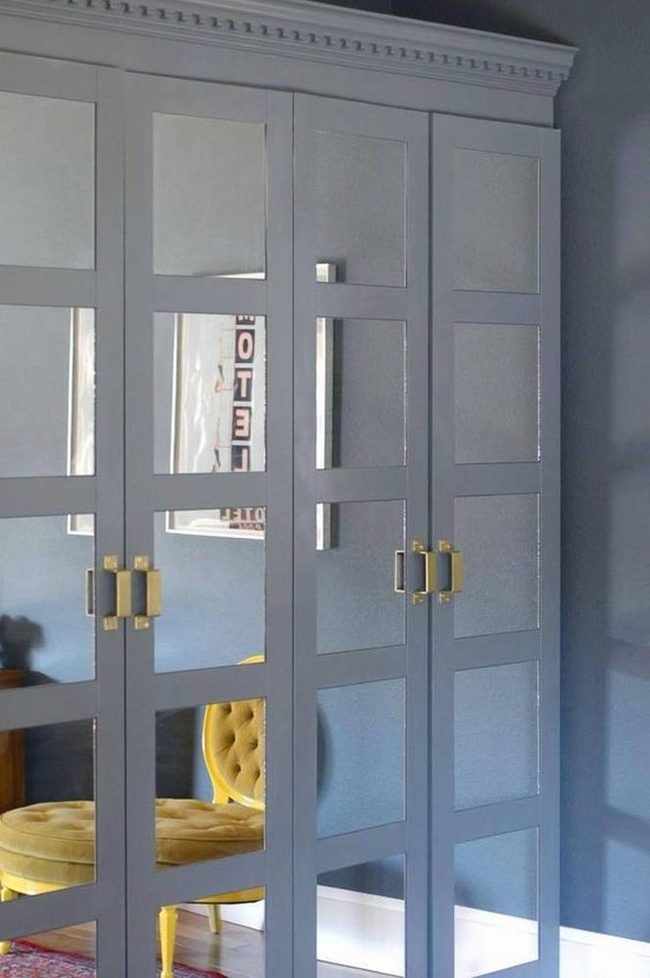 Mirrored Wardrobe Dark Blue Bedroom
