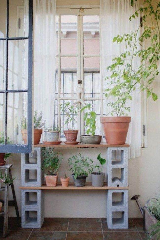 Concrete Blocks Garden Shelving